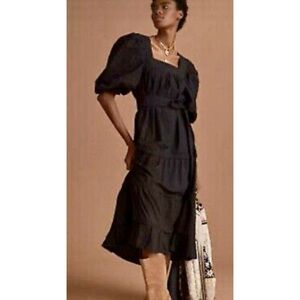 Love the Label Anthropologie MidiSquare Neck Puffy Sleeves Black Dress Size M